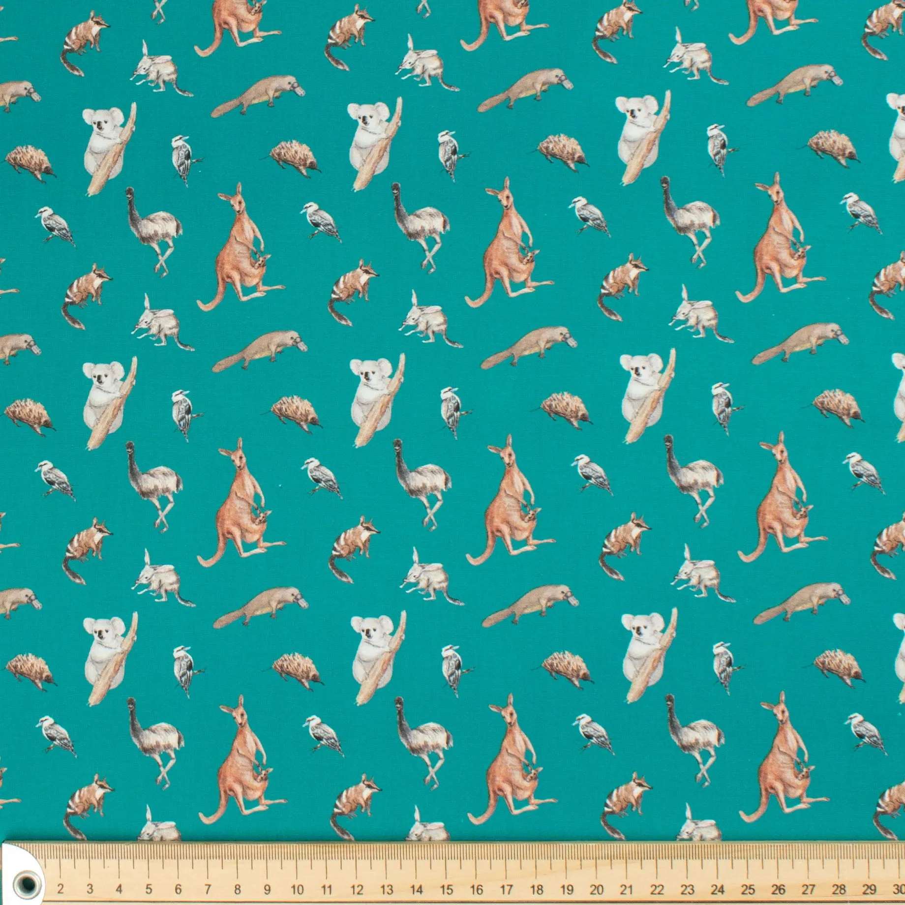 Australiana/Aboriginal Inspired Cotton Prints Design - Australian Animals on Turquoise