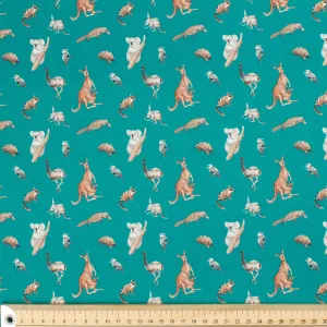 Australiana/Aboriginal Inspired Cotton Prints Design - Australian Animals on Turquoise