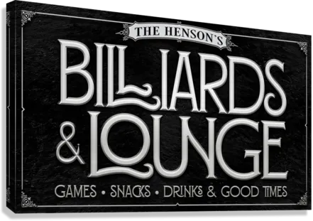 Billiards Room Decor Sign Personalized - Silver & Black
