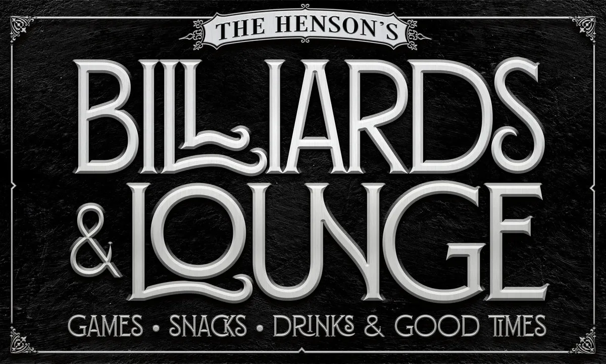 Billiards Room Decor Sign Personalized - Silver & Black