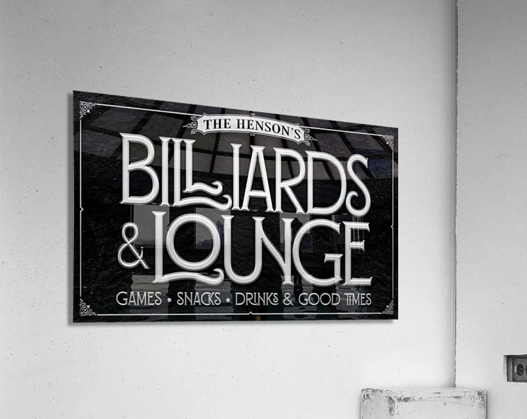Billiards Room Decor Sign Personalized - Silver & Black