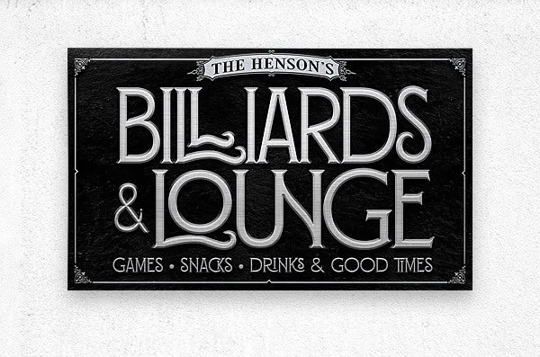 Billiards Room Decor Sign Personalized - Silver & Black