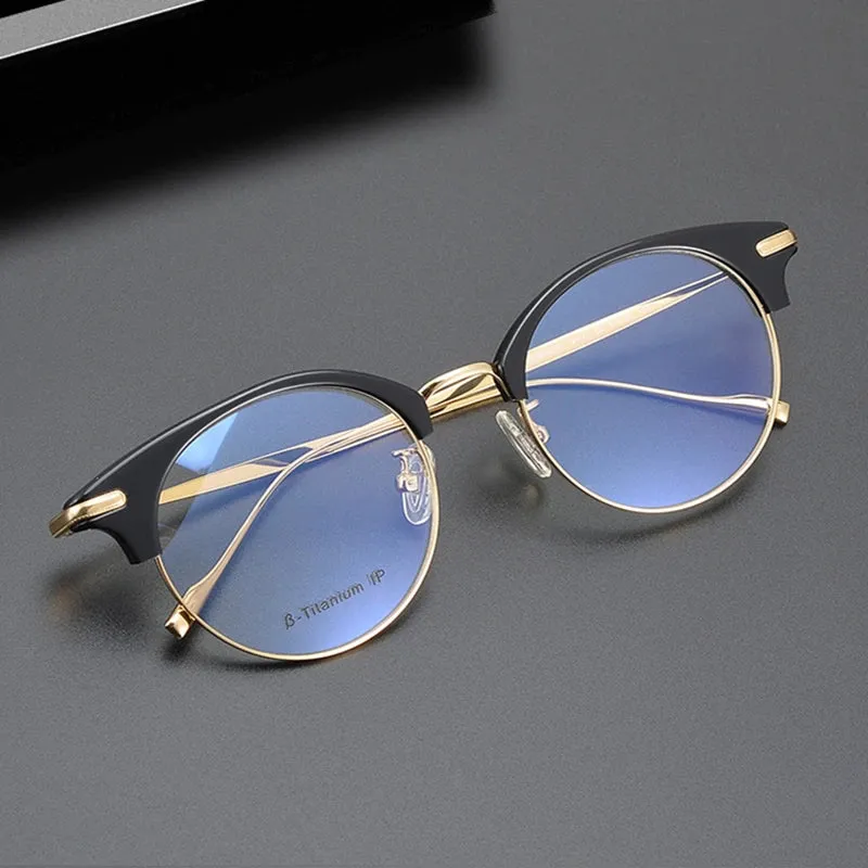 Black Mask Unisex Full Rim Round Titanium Acetate Eyeglasses 445120