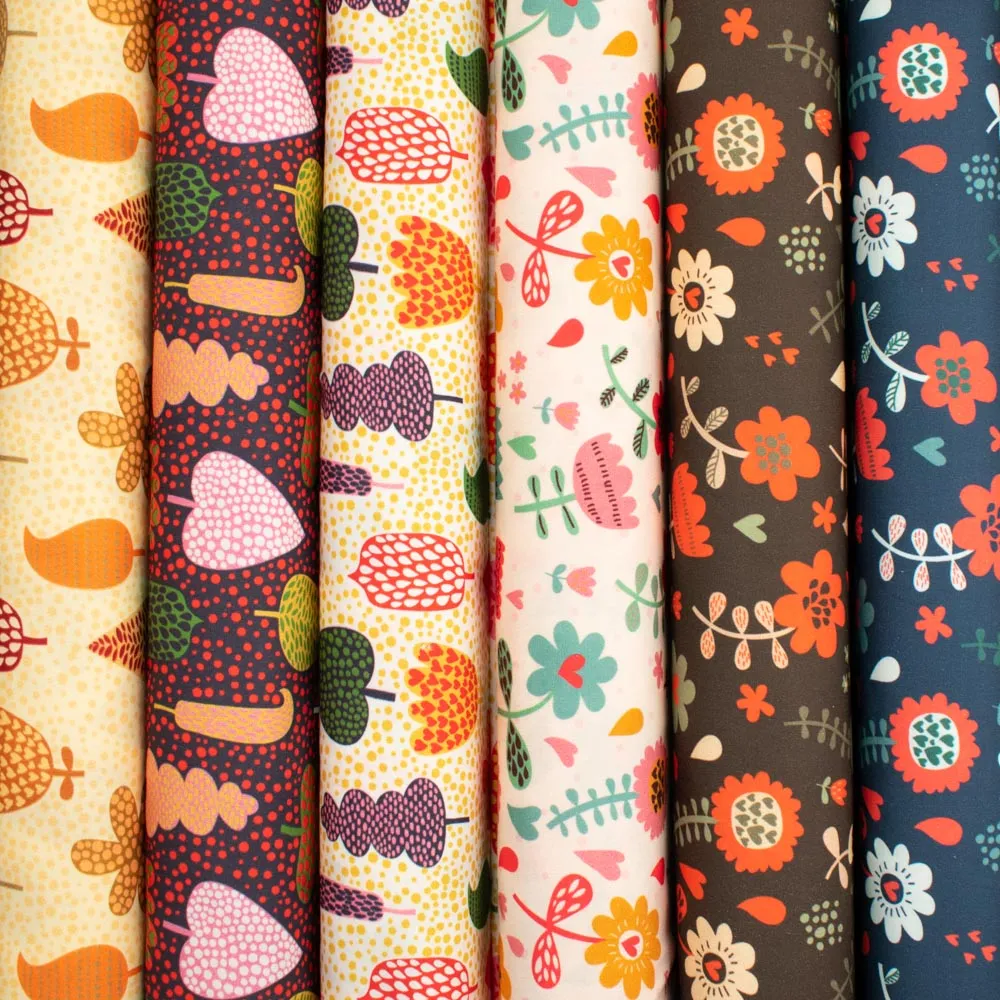 Flowers & Birds Cartoon Collection  #16 Yellow Tree & Spots on Cream Cotton Prints