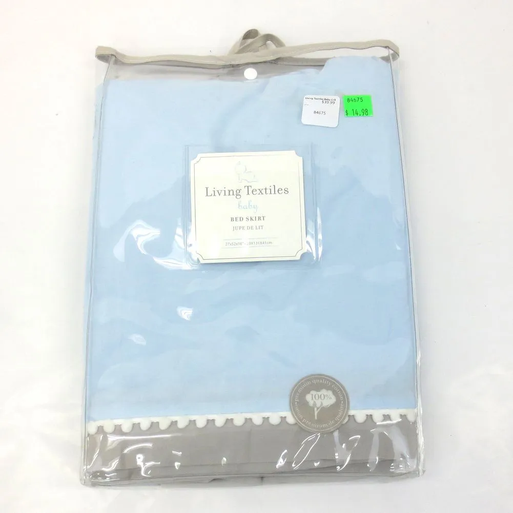 Living Textiles Baby Crib Bed Skirt - Blue and Grey Popplin (84675) (Open Box)
