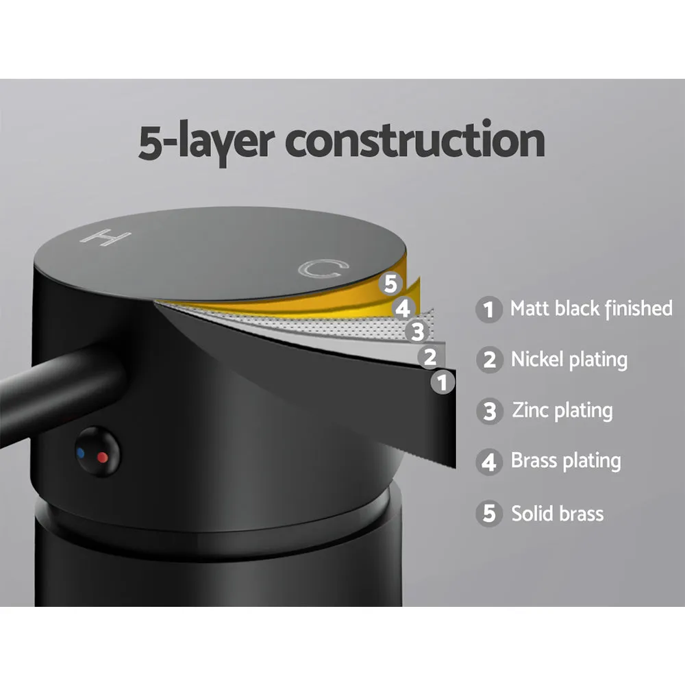 Matte Black Brass Wall Basin Mixer, 35mm Ceramic, Cefito
