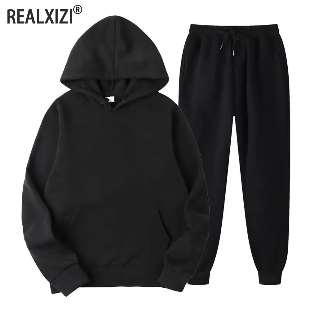 Men's 2-Piece Tracksuit Set - Hooded Sweatshirt and Drawstring Pants