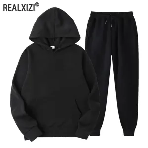 Men's 2-Piece Tracksuit Set - Hooded Sweatshirt and Drawstring Pants