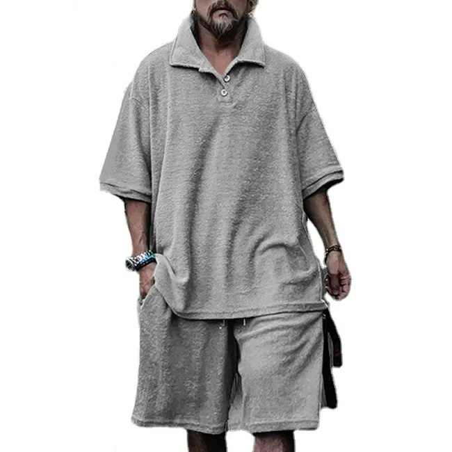 Men's Terry Cloth Loose Casual Two Piece Suit 71055399L