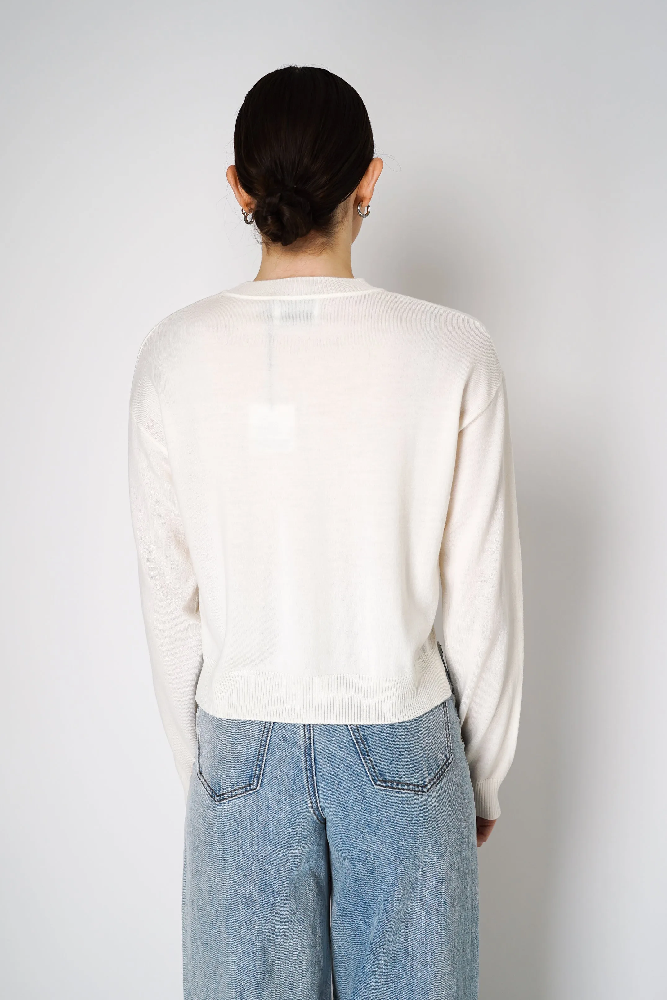 Moschino Jeans Peace-and-Love Knitted Virgin Wool Pullover Sweater in White