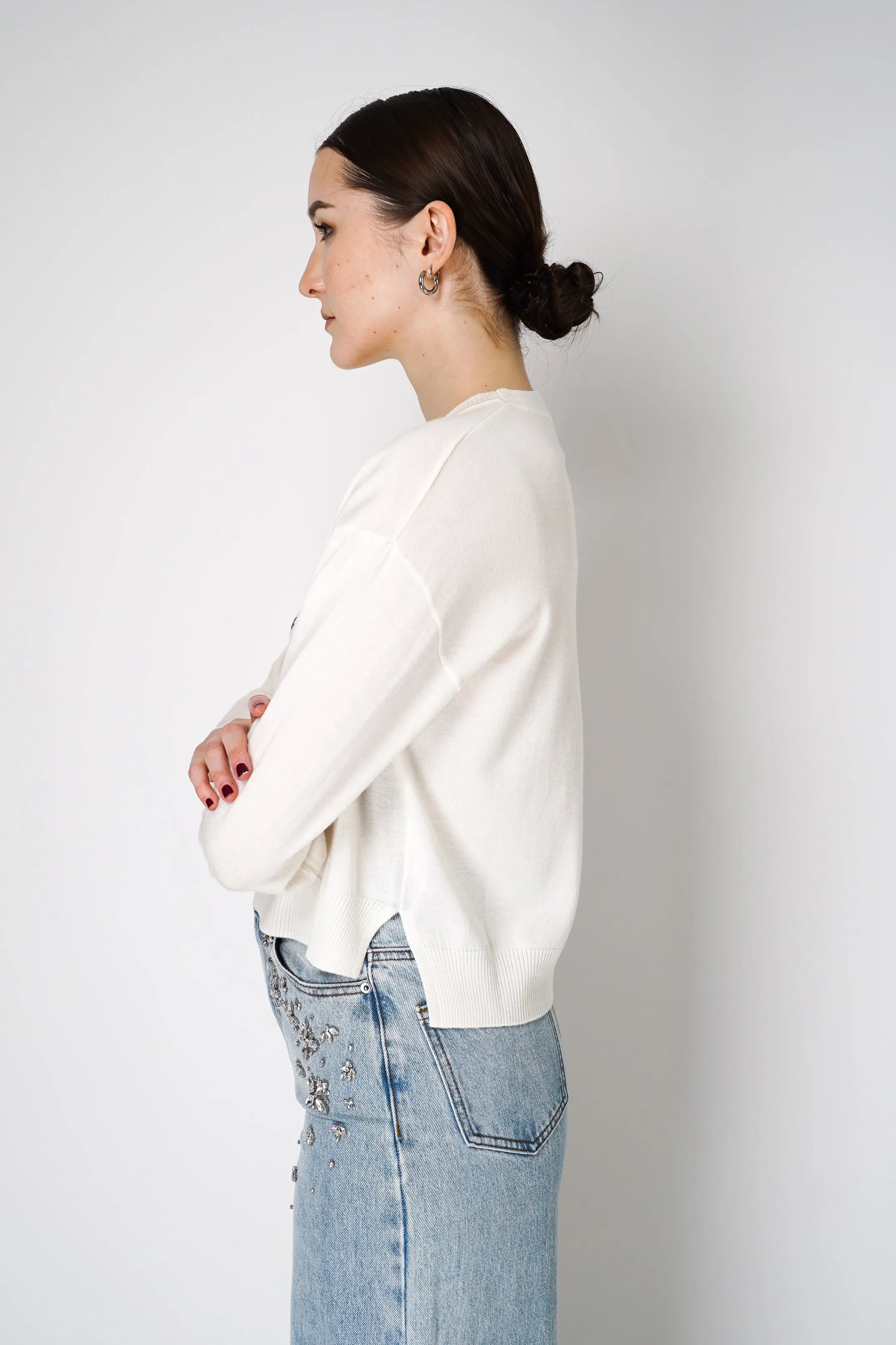 Moschino Jeans Peace-and-Love Knitted Virgin Wool Pullover Sweater in White
