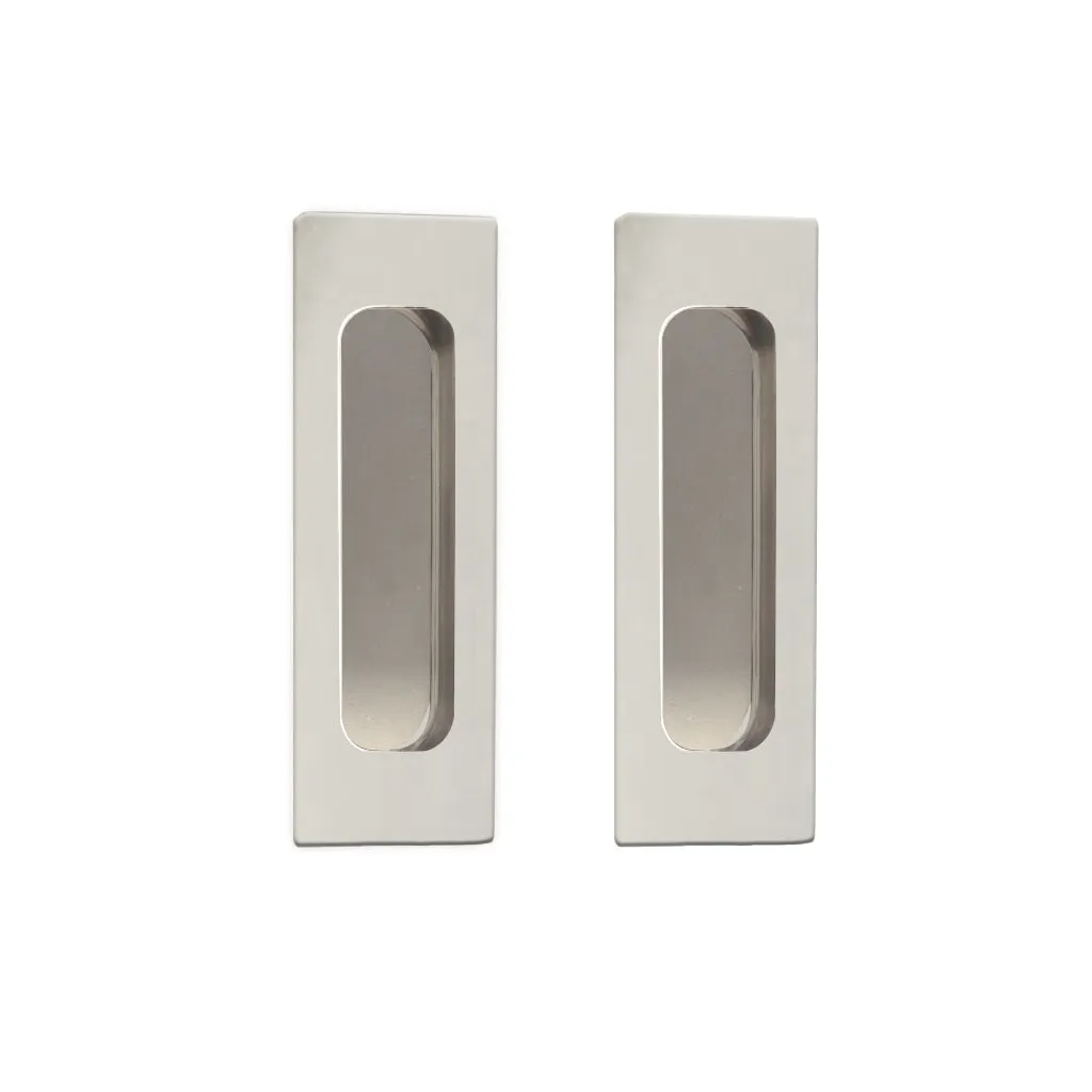 One Pair of Chester 120mm Sliding Door Oblong Flush Pulls - Polished Stainless Steel