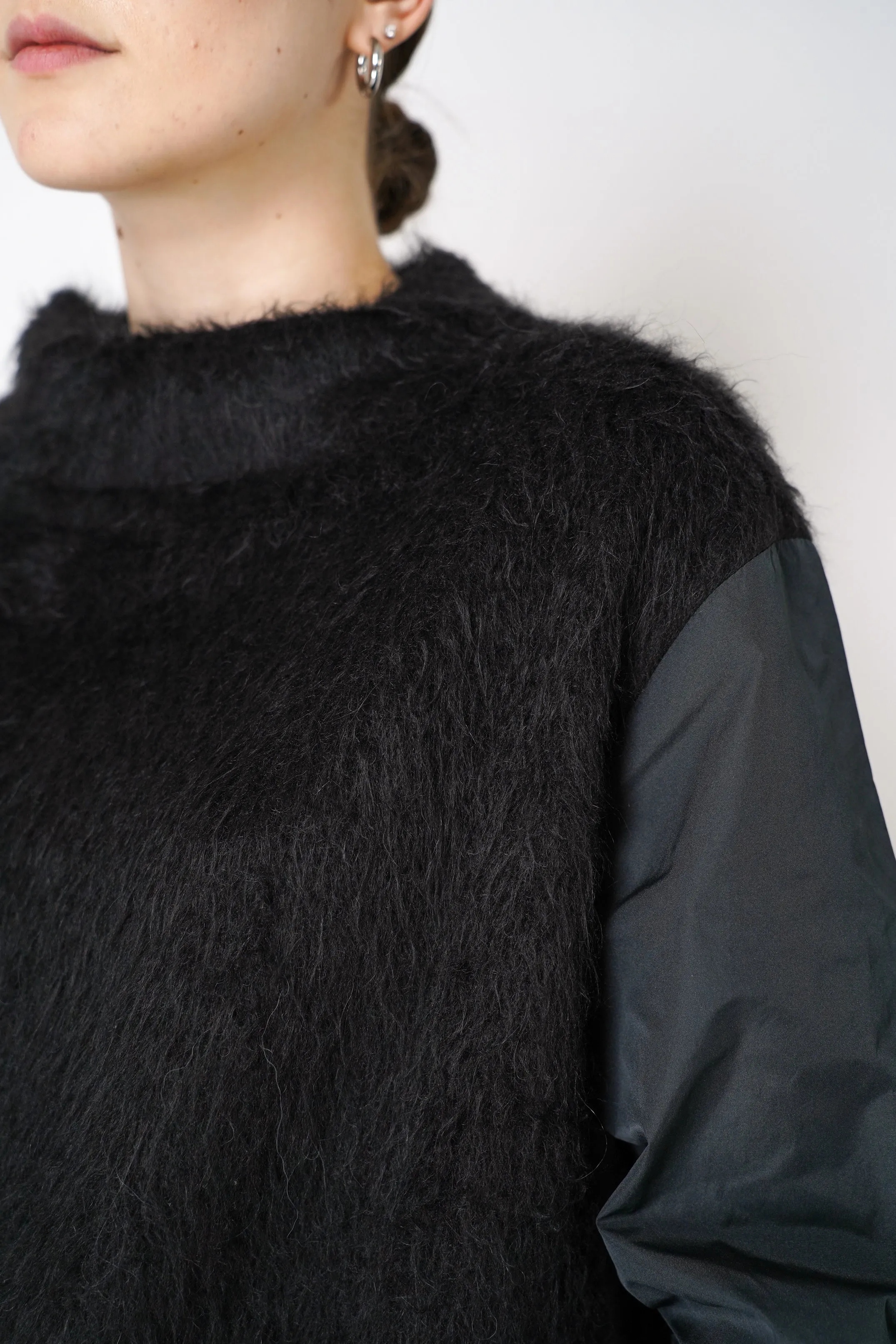 Peter O. Mahler High Neck Alpaca Pullover with Taffeta Sleeves in Black