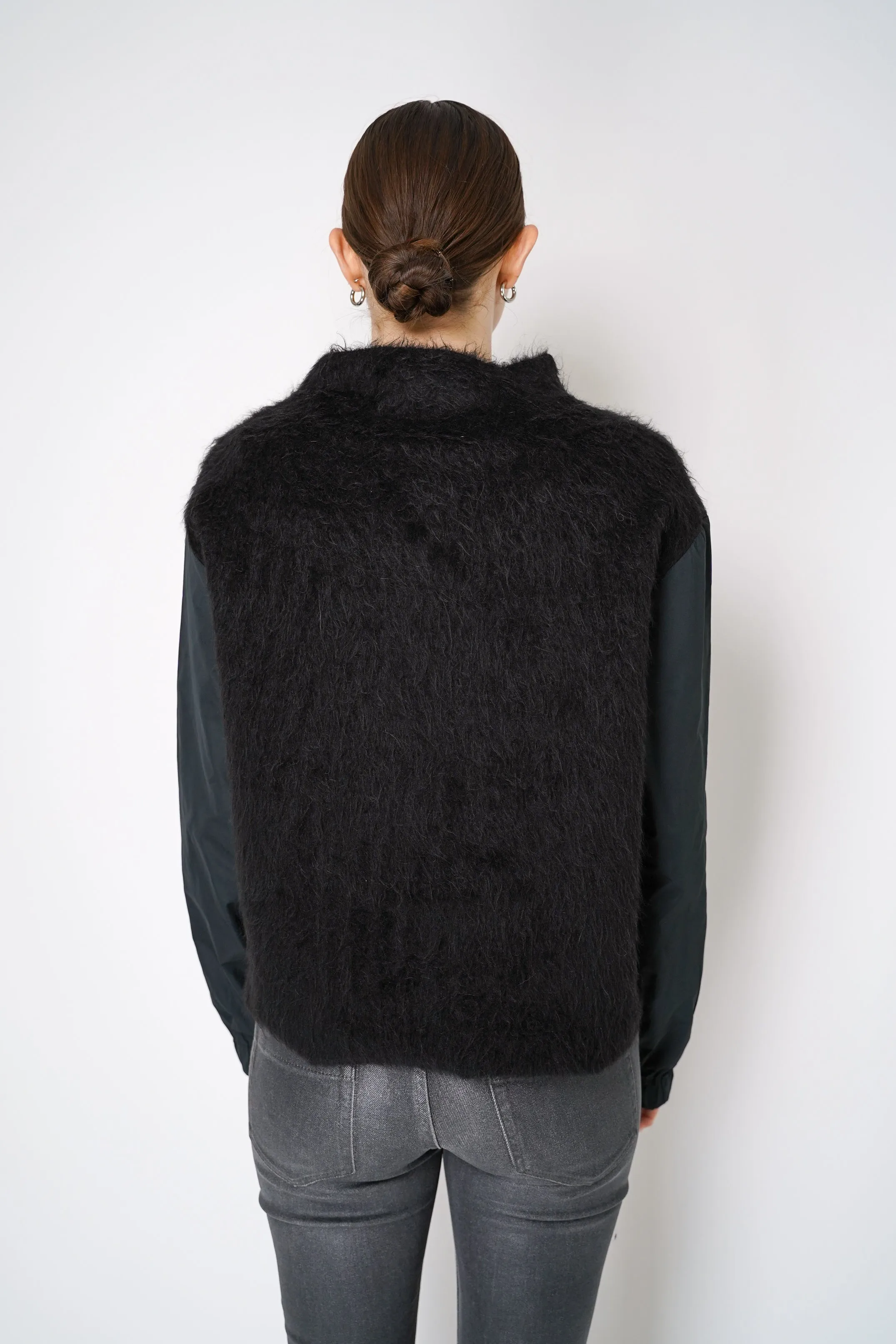 Peter O. Mahler High Neck Alpaca Pullover with Taffeta Sleeves in Black