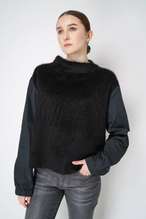 Peter O. Mahler High Neck Alpaca Pullover with Taffeta Sleeves in Black
