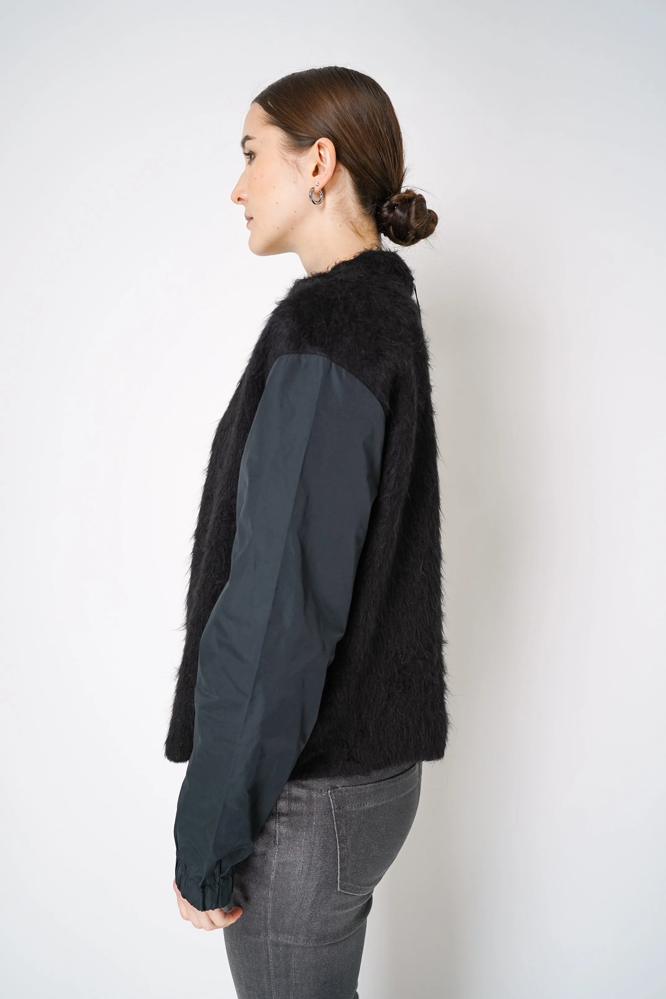 Peter O. Mahler High Neck Alpaca Pullover with Taffeta Sleeves in Black