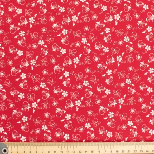 Quilter's Own White Vine Flutter on Red Design-2 Cotton Prints