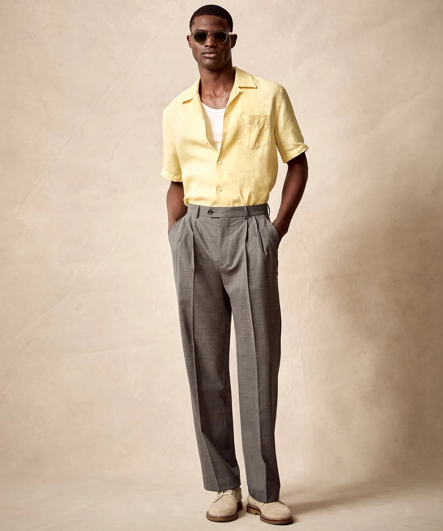 Sea Soft Irish Linen Camp Collar Shirt in Lemon