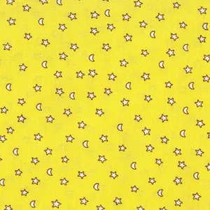 Stof Fabrics Memory Mass Yellow Moon Stars Cotton Prints