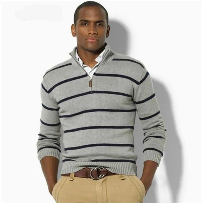 Thick Sweater Men Tops Casual Pullover Striped Patchwork Knitted Tops Male